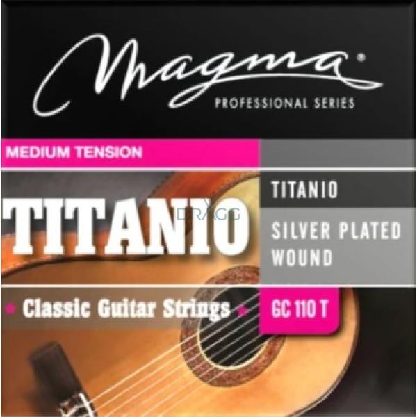 Set de Cuerdas Guitarra Clásica Tensión Media Titanio Silver Magma GC110T Entorchado Plateado.